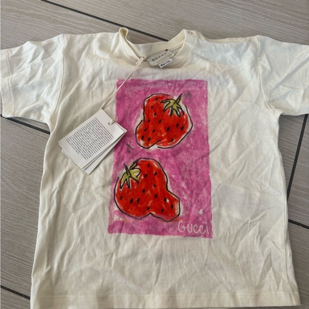Brand new Gucci Kids White Tee with Pink Strawberry Design size 24 months